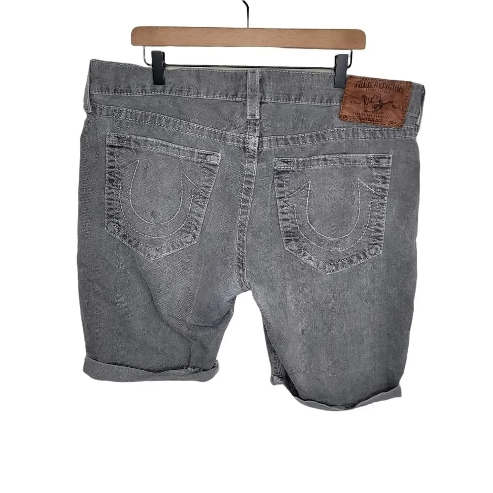 True Religion men's Geno Cut-Off gray denim shorts size 40